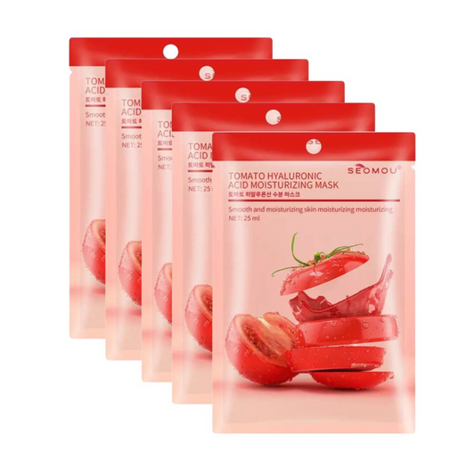 SEOMOU Tomato Hyaluronic Acid Moisturizing Facial Sheet Mask - Pack of 5