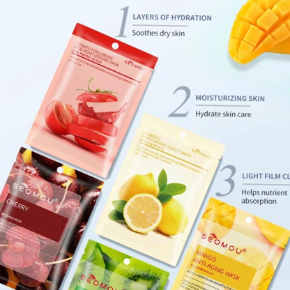 SEOMOU Tomato Hyaluronic Acid Moisturizing Facial Sheet Mask - Pack of 5