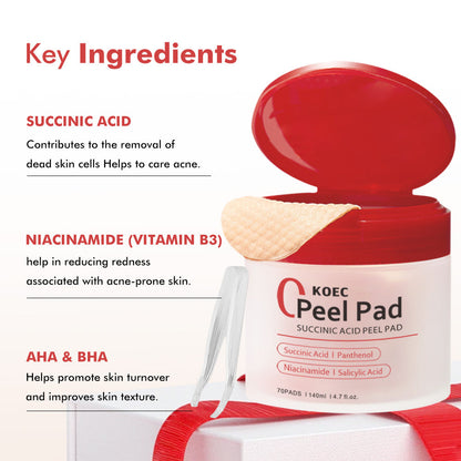 KOEC Succinic Acid Peel Facial Pad - 70pcs